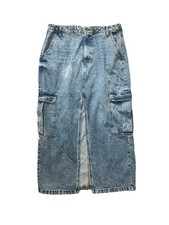 Love Fire Denim Cargo Maxi Skirt with Front Slit and Raw Hem — listing 5