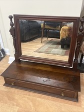 Antique Carved Wood Dresser Box with Romantic Engraving Lid and Mirror — listing 3