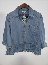 Women's Chambray Denim Ruffle-Front Peplum Jacket & Skirt Two-Piece Set — listing 3