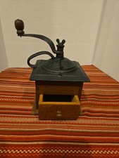 Antique Cast Iron and Wood Table-Top Coffee Grinder (Mill) with Dovetailed Drawer — listing 3
