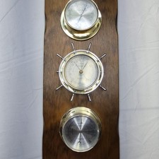 Vintage Springfield Nautical Weather Station - Thermometer, Barometer & Humidity on Wood Plaque — listing 3