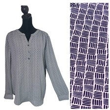 Chico's Blue & White Abstract Print Button-Up Blouse, Size 1 (M/8-10) — listing 2