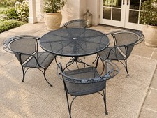 Vintage Wrought Iron 5-Piece Patio Dining Set with Mesh Round Table and 4 Chairs