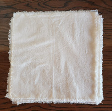 Handmade Fringed Linen Napkin with Appliqué & Embroidered Running Girl Figure — listing 2