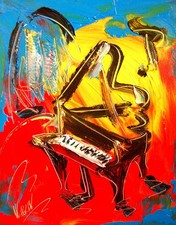 Impressionist Oil Painting of Grand Piano in Sunlit Interior, Gold Framed — listing 4