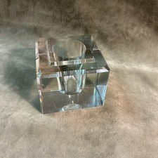 Antique Square Cut Glass Inkwell with Brass Hinged Lid, Stag Head Engraving — listing 5