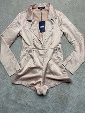 Misspap Pink Satin Deep-V Plunge Playsuit with Ruched Bell Sleeves, UK 12 — listing 2