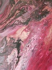 Original Abstract Acrylic Pour Painting with Resin Coat, Black Framed, Red/Gold/Black/White Geode Cell Motif — listing 2