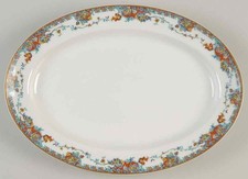 Decorative Oval Serving Platter, Paisley Pattern with Gold Rim, Teal and Copper Tones, listing 5