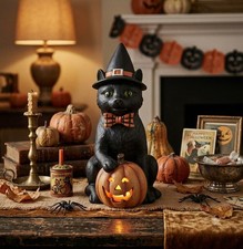 Handcrafted Folk Art Halloween Witch Figure on Crescent Moon with "Girls Night Out" Sign — listing 3