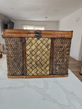 Decorative Woven Wood Storage Trunk Box with Antiqued Brass Hardware — listing 4