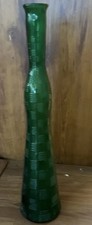 Tall Green Glass Floor Vase with Embossed Scroll Design, Elongated Bottle Neck Form, approx. 36-40 inches — listing 2