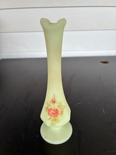 Fenton Custard Satin Glass Hand-Painted Floral Swung Bud Vase, 8.5 inch — listing 3