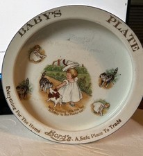 Antique Ceramic Baby Feeding Dish with Dutch Boy & Girl Windmill Decal in Metal Warming Bowl Holder Yes - there's a printed backstamp — listing 3