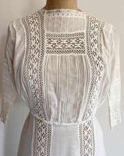 Antique Edwardian Cream Silk & Lace Tea Gown with Floral Picture Hat — listing 4