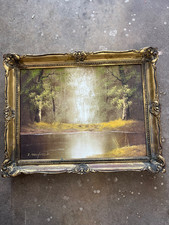 Ernest Neuhold Original Oil Painting Forest Landscape, 25 x 34 inches, Ornate Gilt Frame — listing 6