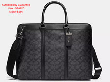 Coach Signature Metropolitan Slim Brief in Charcoal Leather — listing 3