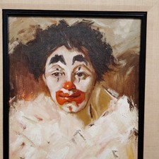 Framed Print of Melancholic Clown/Pierrot Portrait in Green and Orange — listing 5