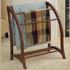Wooden Floor-Standing Quilt Rack / Blanket Drying Rack with Aluminum Rails