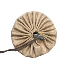 Antique Hand-Stitched Leather Drawstring Pouch with Brass Bead Toggle — listing 6