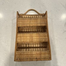 Vintage Painted Wicker & Wrought Iron Baker's Rack with Scrolled Crown — listing 3