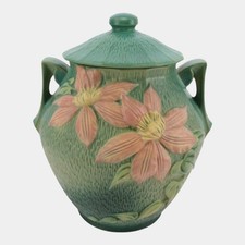 Roseville Pottery Clematis Cookie Jar in Brown/Green Glaze
