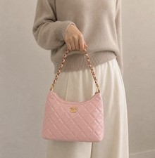 White Quilted Faux Leather Chain-Trim Shoulder Bag with Interlocking Ring Turn-Lock — listing 2