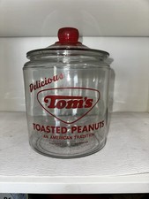 Vintage Tom's Toasted Peanuts Glass Counter Store Display Jar with Red Lid — listing 5