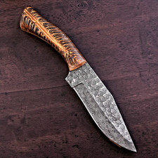 Hand-Forged Fixed-Blade Belt Knife with Wood Handle and Fringed Leather Sheath — listing 3