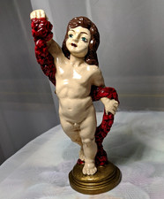 Reclining Cherub Angel Figurine with Bunny and Fruit, Resin Sculpture — listing 4