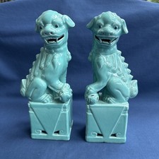 Pair of Chinese Turquoise Glaze Ceramic Foo Guardian Dogs, 8 in. — listing 6