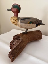 Signed Hand-Carved Green-Winged Teal Decorative Duck Decoy, Multi-Wood Inlay, Dated 1993 — listing 2