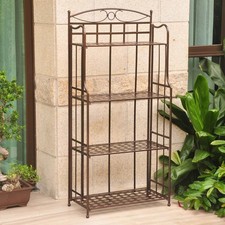 Vintage Painted Wicker & Wrought Iron Baker's Rack with Scrolled Crown — listing 6
