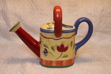 Hand-Painted Tole Metal Watering Can with Duckling and Tulip Folk Art Motif — listing 2
