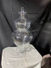 Vintage Pressed Glass Apothecary Jar with Ground Glass Lid, Pedestal Base — listing 5