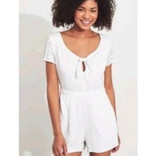 Hollister White Linen Blend Romper with Ruffle Straps — listing 4