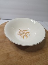 Vintage Golden Wheat Pattern Scalloped Serving Bowl, Ivory Ceramic — listing 6