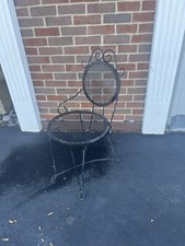Set of 4 Vintage French-Style Wrought Iron & Woven Cane Folding Bistro Chairs with Cherub Motif — listing 5