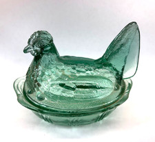 Iridescent White Opalescent Milk Glass Hen on Nest Covered Dish with Hand-Painted Floral Decoration — listing 5