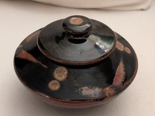Black Clay Lidded Bowl / Pot with Ball Finial and Angled Shoulder — listing 3