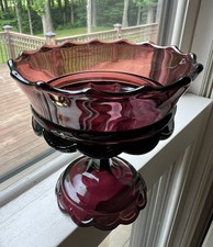 Pressed Glass Footed Compote with Daisy and Scroll Pattern — listing 2