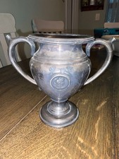 Antique Cast Metal Two-Handled Oval Dish with Rope Rim and Floral Center — listing 4