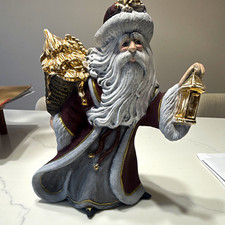Ceramic Christmas Santa Sack Vase with Twine Bow and Star Accents
