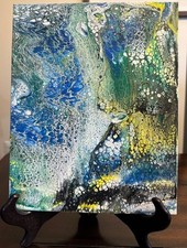 Original Abstract Acrylic Pour Painting on Canvas, Purple Gold Turquoise Red, 8x10 in by Dawn Johnecheck — listing 6