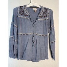 Knox Rose Boho Embroidered Peasant Top, Size M, Crinkle Rayon — listing 3