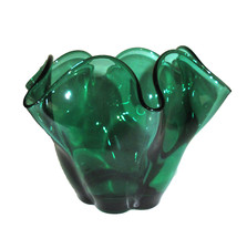 Vintage Emerald Green Blown Glass Ruffled Epergne Vase with Flared Ruffle Bowl — listing 3