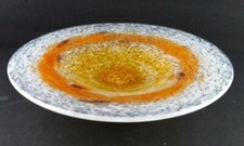 Hand-Blown Art Glass Footed Bowl with White Swirl Pattern — listing 3