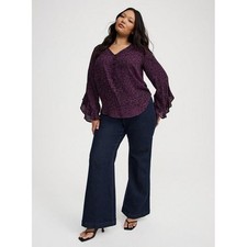 Torrid Dusty Blue V-Neck Ruffle-Sleeve Blouse, Plus Size 2 (3X) — listing 6