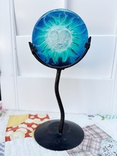 Wrought Iron Sun Face Candle Holder with Cobalt Blue Glass — listing 5