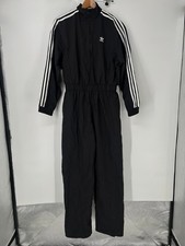 Adidas Originals Black Nylon Boiler Suit Jumpsuit with 3-Stripes